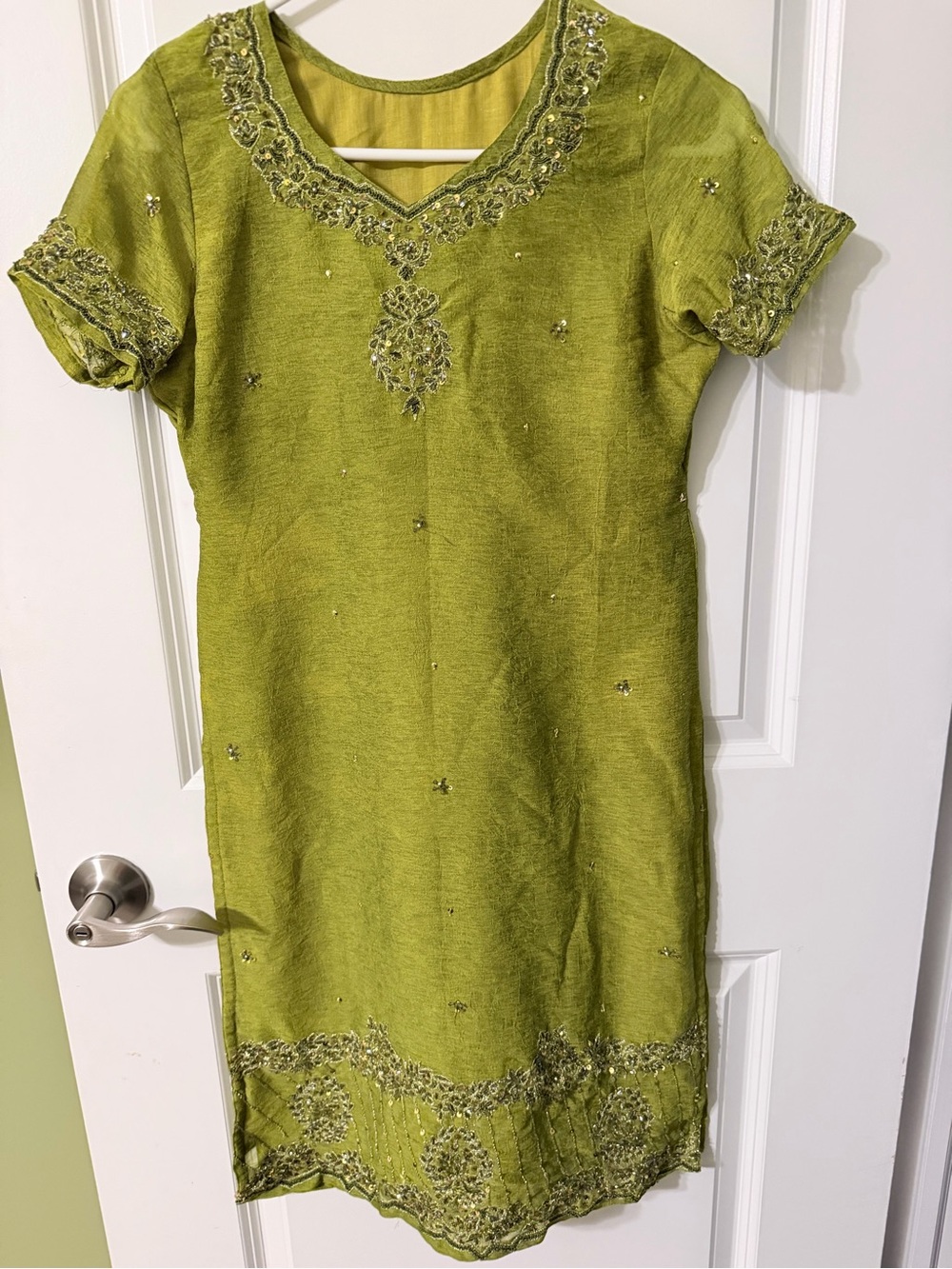 Embellished olive green Women's 2 piece suit